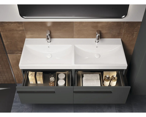 Dubbele wastafel met open ladesysteem voor badkamer