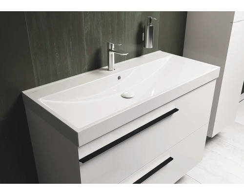 Wastafel met onderkast, kraan en zeepdispenser