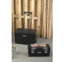 Twee zwarte gereedschapskoffers, één met wielen en telescopische handgreep, van Pattfield