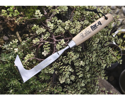 Voeg- en randkrabber met roestvrijstalen mes en houten handvat