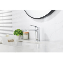 Moderne badkamer met wastafelkraan en decoratieve elementen