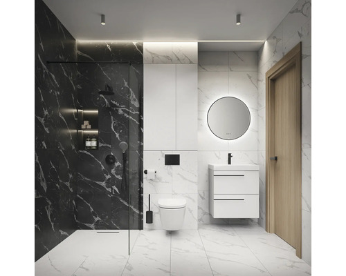 Moderne badkamer met douche, toilet, wastafel en spiegel