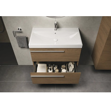 Wastafelonderkast met uittreklade voor het opbergen van badkamerbenodigdheden in de badkamer.