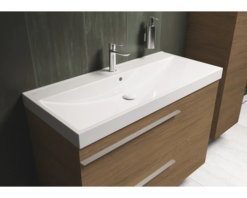 Wastafel met onderkast, kraan en zeepdispenser