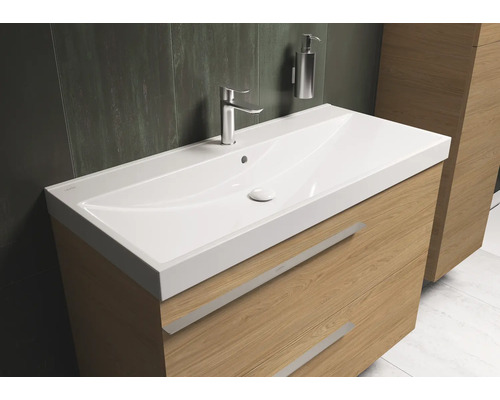 Wastafel met onderkast, kraan en zeepdispenser