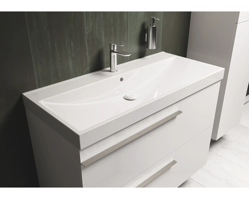 Wastafelonderkast met wastafel, kraan en zeepdispenser