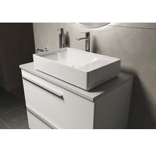 Wastafelmeubel met opzetwastafel, kraan en dispenser in badkamer