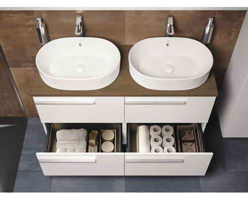 Badkamermeubel met twee wastafels, onderkast met laden