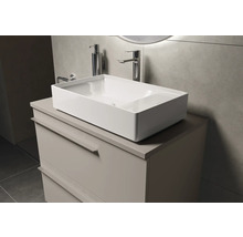 Moderne badkamer met waskom, wastafelonderkast, kraan en zeepdispenser