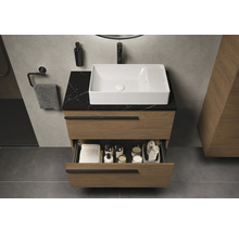 Wastafelonderkast met open lade, stenen blad, opzetwastafel