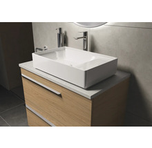 Wastafel met onderkast en rechthoekige opzetwastafel in badkamer