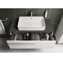 Moderne badkamer met waskom en open ladekast