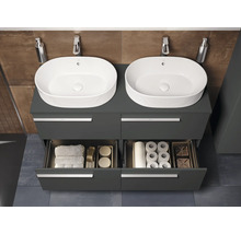 Dubbele wastafel met open ladesysteem voor badkamerartikelen