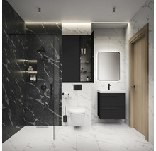 Moderne badkamer met douche, toilet, wastafel en spiegel