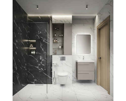 Moderne badkamer met douche, toilet, wastafel en spiegel