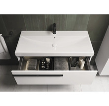 Wastafelonderkast met open lade en wastafel