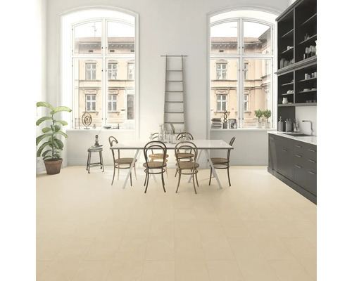 Lichte eetkamer met tafel, stoelen en groot raam