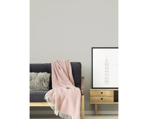 Scene met bank, kussen, deken, afbeelding en ladekast