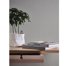 Decoratieve kamerplant in papieren verpakking op een houten tafel met twee boeken en een lade.