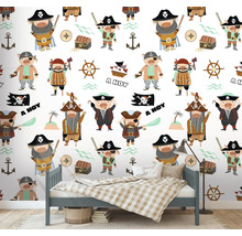 Kinderkamer met piratenbehang en kinderbed
