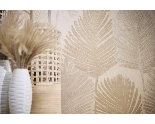 Decoratief behang met bladerpatroon en vazen