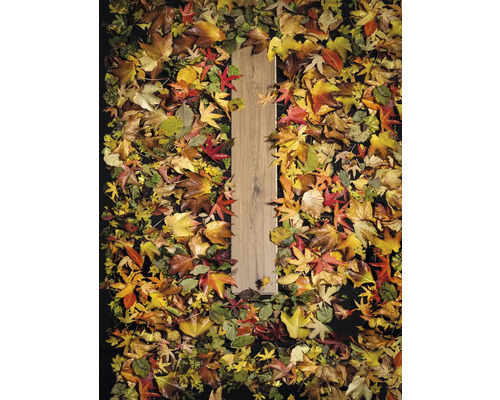 Decoratieve vloerbedekking met laminaat en herfstbladeren