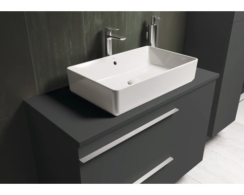 Badkamer met wastafelonderkast, waskom en kraan