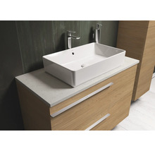 Moderne badkamer met opzetwastafel, wastafelonderkast en kraan