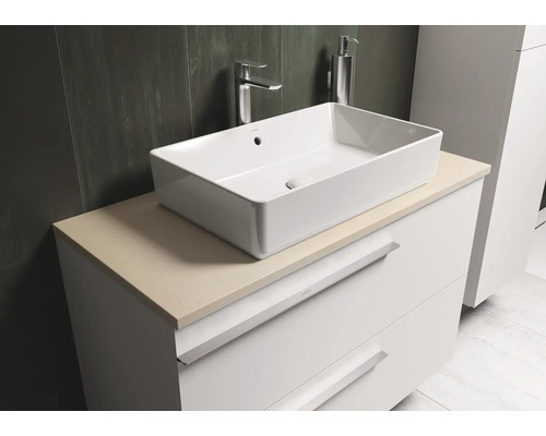 Wastafel met wastafelonderkast en opzetwastafel in de badkamer