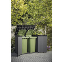 Kunststof afvalcontainerbox met twee groene afvalcontainers in de tuin