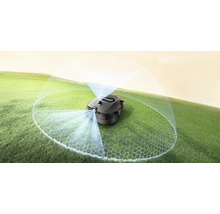 Robotmaaier op een gazon met sensorvisualisatie