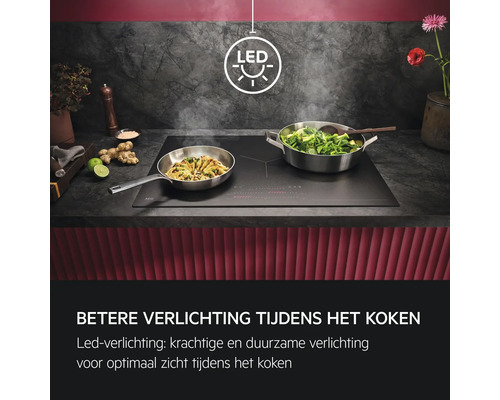 Inductiekookplaat met twee pannen op het kookoppervlak