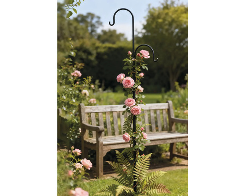 Decoratieve klimhulp met rozen in de tuin