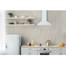 Keukenscène met keukenmeubels, planken, decoratie en keukengerei