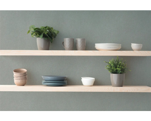 Decoratieve planken met servies en planten voor wanddecoratie