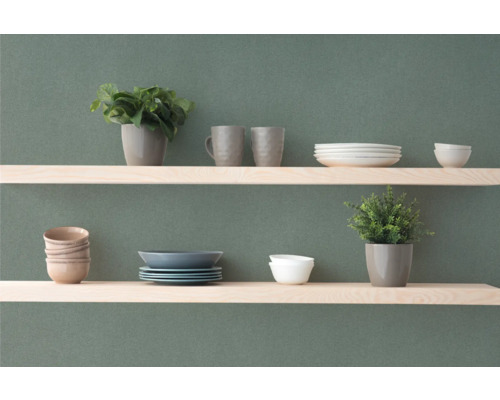 Planken met servies en planten