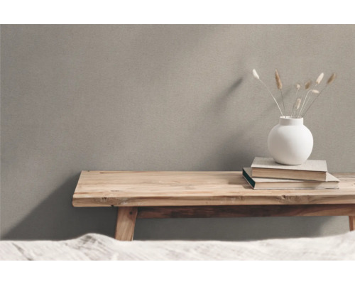 Decoratief interieur met houten bank, boeken en vaas met planten