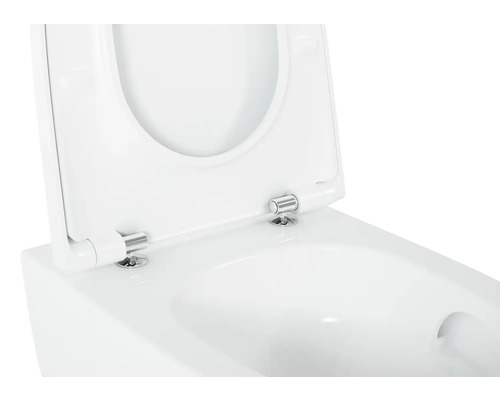 Detailopname van een wit toilet met open toiletdeksel