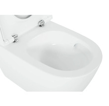 Gedetailleerd aanzicht van een wit hangtoilet met open deksel