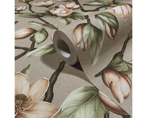Rol behang met magnolia motief