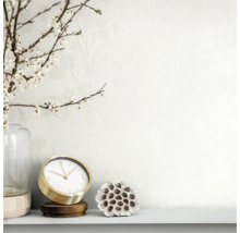 Decoratieve scène met klok, vaas, bloemen en gedroogde zaaddozen op een plank