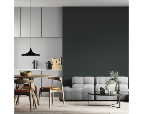 Woonkamer met eettafel, stoelen, bank en salontafel