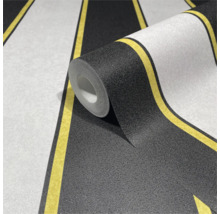 Behangrol met streepjespatroon in zwart, wit en geel