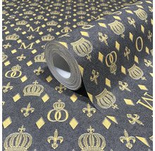 Rol behang met kronen, lelies en letterpatroon