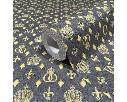 Rol behang met kronen, lelies en letterpatroon