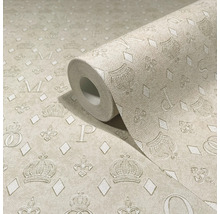 Rol behang met kronen-, letter- en ruitpatroon