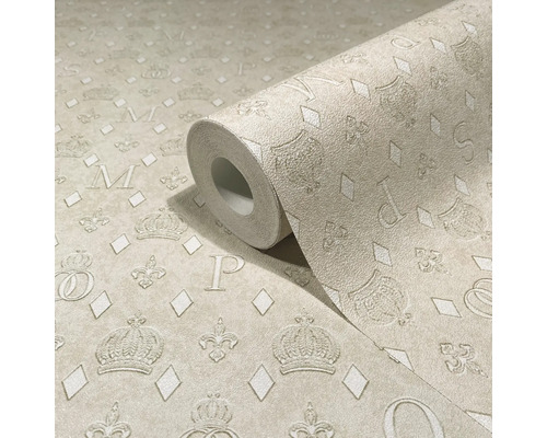 Rol behang met kronen-, letter- en ruitpatroon