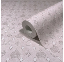 Rol vinylbehang met kronen-, letter- en ruitpatroon