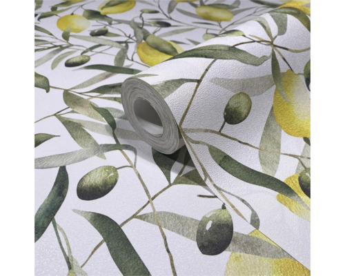 Behangrol met olijven- en citroenmotief