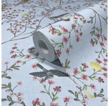 Behangrol met vogel- en bloemmotief